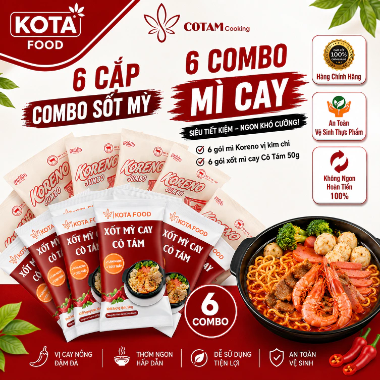 6 COMBO MỲ CAY cô Tám (6 Bát Mỳ cay)