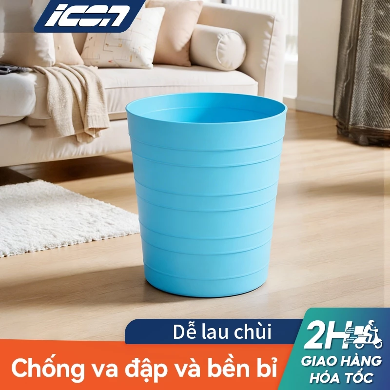 Thùng rác ICON miệng rộng – chống va đập, tối giản, dùng cho văn phòng, bếp, nhà vệ sinh