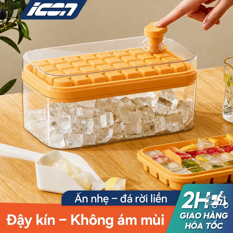 Khay làm đá thông minh ICON, 2 tầng 56 viên, chất liệu cấp thực phẩm, lấy đá dễ dàng, tặng kèm phụ kiện