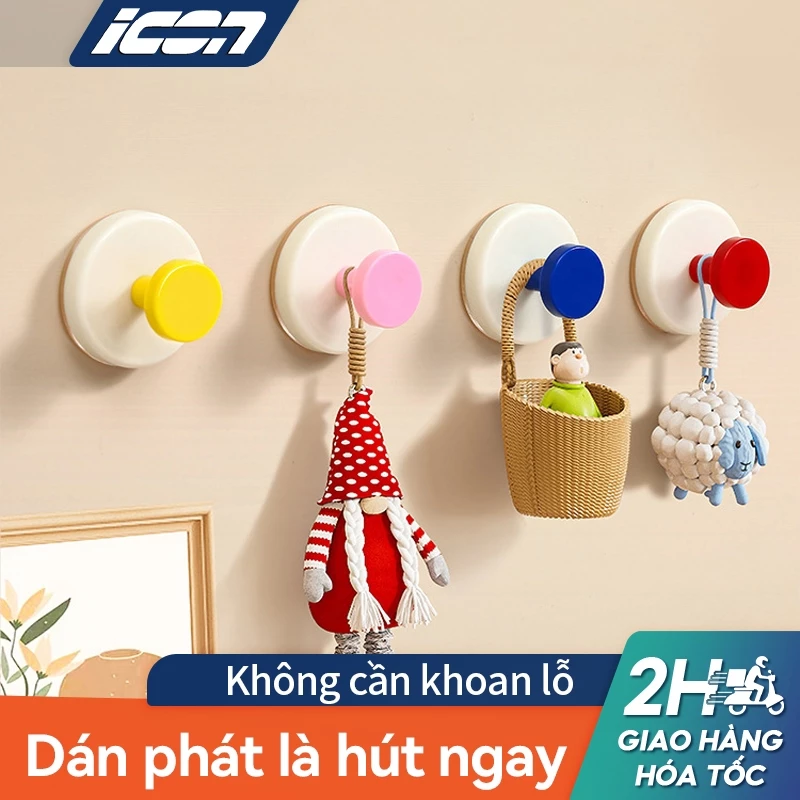Móc hút chân không ICON – Treo tường không khoan, chống nước, tái dùng, màu Dopamine trang trí, phù hợp phòng tắm / bếp