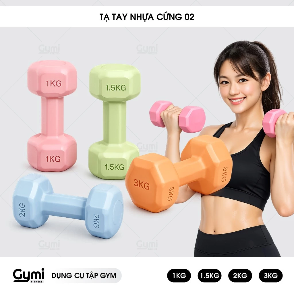 [1 Cái] Tạ Tay Bọc Nhựa PVC 1KG 1.5KG 2KG 3KG - Chống Lăn Tập Gym, Yoga Pilates Thể Dục Tại Nhà - TaTayPVC