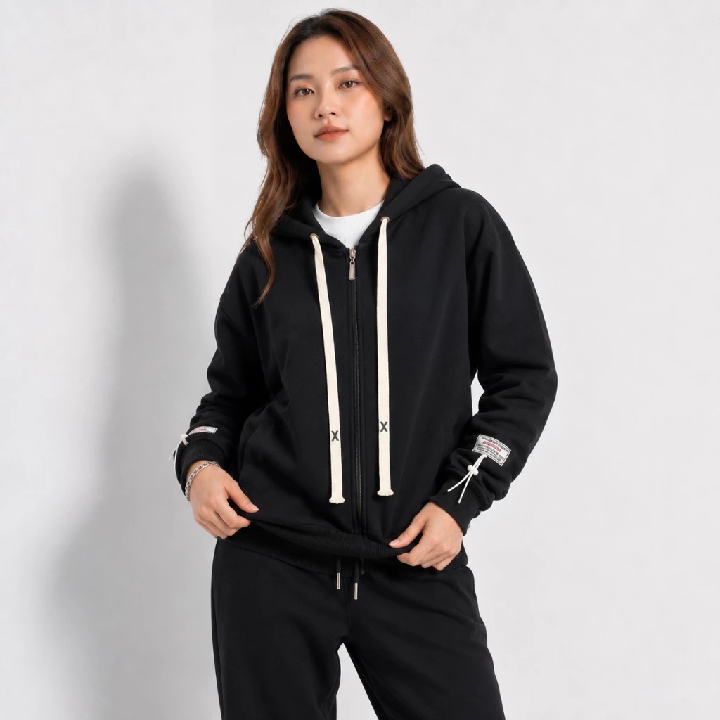 Áo Khoác Hoodie Zip Nữ Rostory Tay Phồng Nón Rộng 2 Lớp Vải Nỉ Chính Dày Dặn Chống Nắng - FAGU