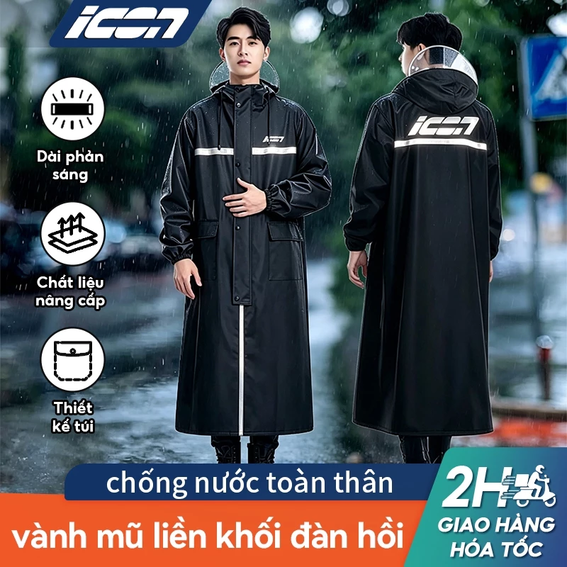 Áo mưa ICON – Có túi đựng điện thoại, dải phản quang, chống nước, thoáng khí, dùng khi đi làm, dã ngoại, ngoài trời.