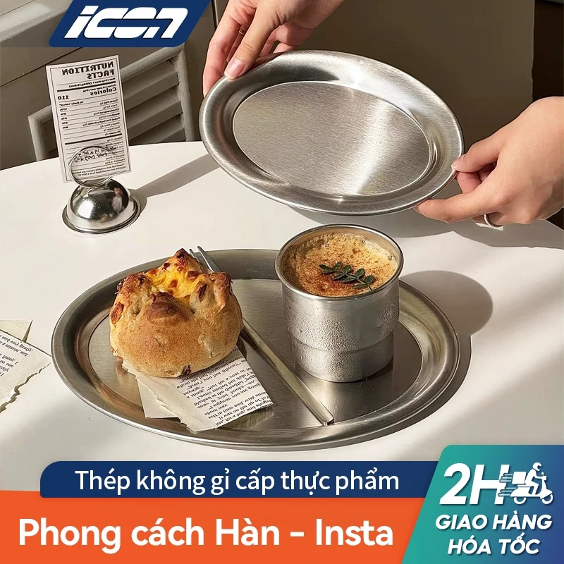 Khay Inox 304 Cao Cấp ICON — Nhiều Kích Thước, Phong Cách Hàn Quốc, Dùng Cho Quán Cà Phê Nhà Hàng, Tráng Gương Chống Gỉ