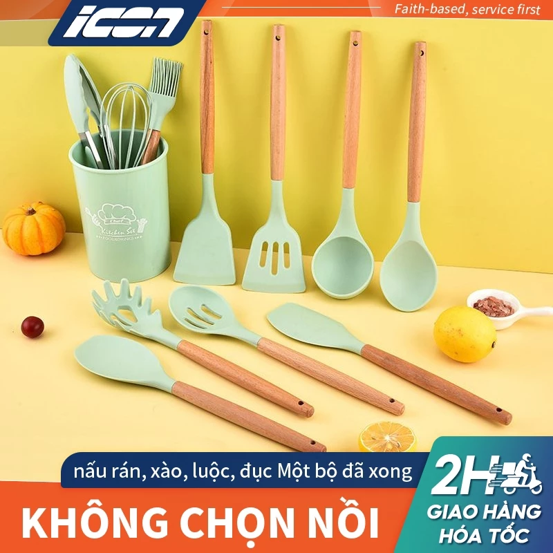 Bộ 12 Dụng Cụ Nhà Bếp Silicon Cao Cấp - Chịu Nhiệt Tốt, Chống Dính, Dễ Vệ Sinh, An Toàn Sức Khỏe