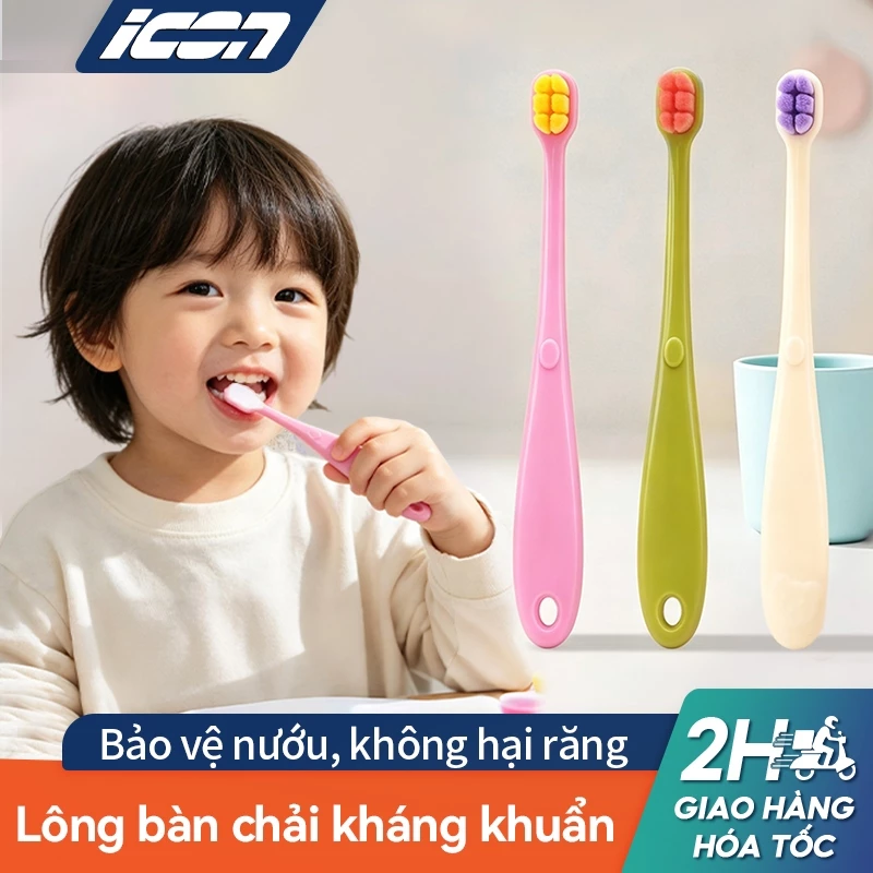 Bàn chải đánh răng lông mềm trẻ em ICON, chăm sóc nướu, không hại răng, có thể cạo lưỡi, dùng cho bé 1-10 tuổi.