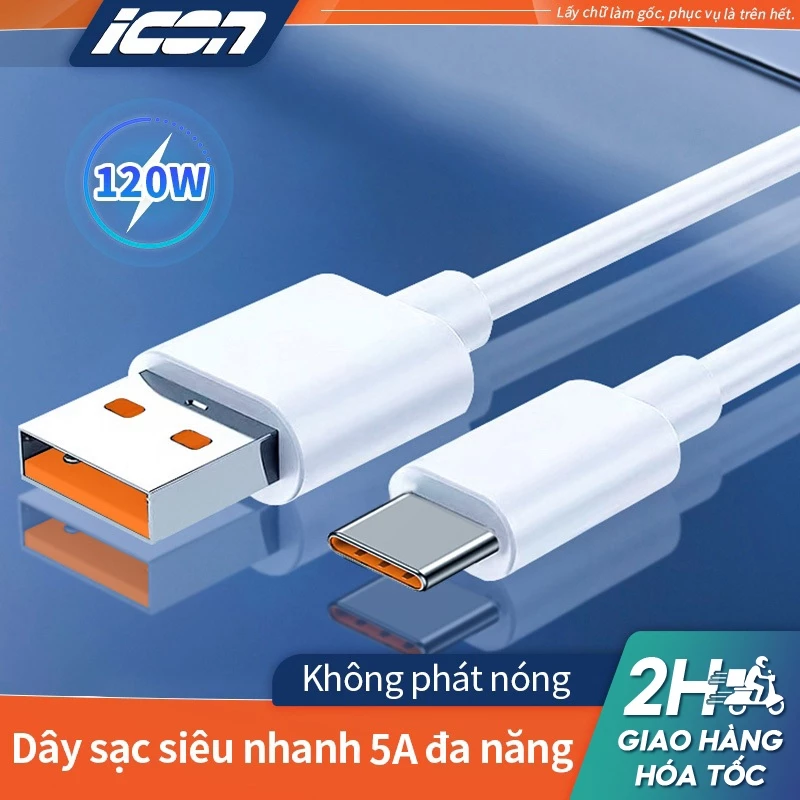 Dây Sạc Nhanh Type-C 120W 1M/1.5M ICON - Không Nóng, Truyền Dữ Liệu 480Mbps - Cho Android