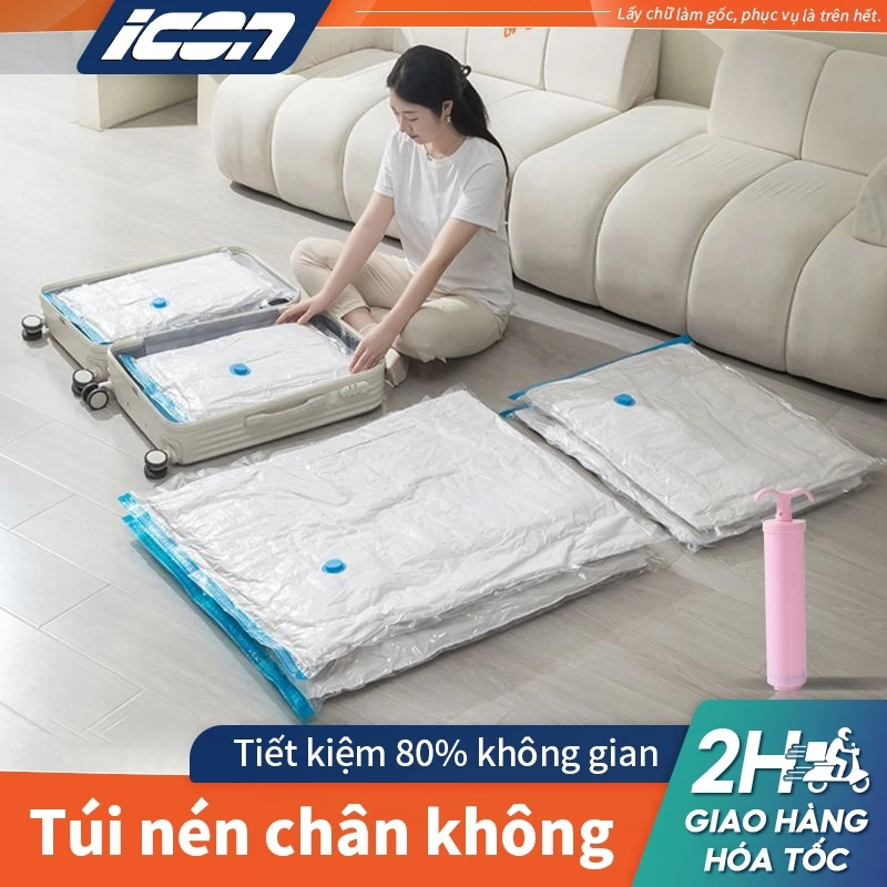 Túi Hút Chân Không ICON - Chất Liệu PA-PE Cao Cấp, Tái Sử Dụng, Phù Hợp Quần Áo & Chăn Ga | Công Nghệ Nhật Bản