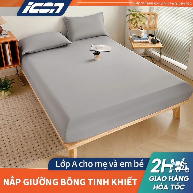 ICON Bộ 3 Mảnh Ga Trải Giường Cotton Cao Cấp - Mềm Mại, Co Giãn Tốt, Ôm Khít Đệm, Nhiều Màu Chọn