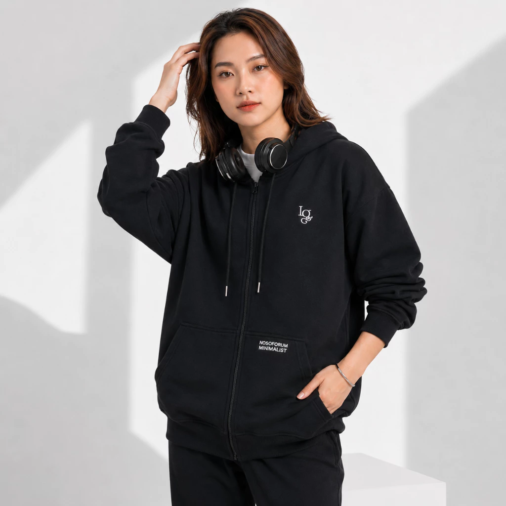 Áo Khoác Hoodie Zip Nữ NQ3 Tay Phồng Nón Rộng 2 Lớp Vải Nỉ Chính Dày Dặn Chống Nắng - FAGU