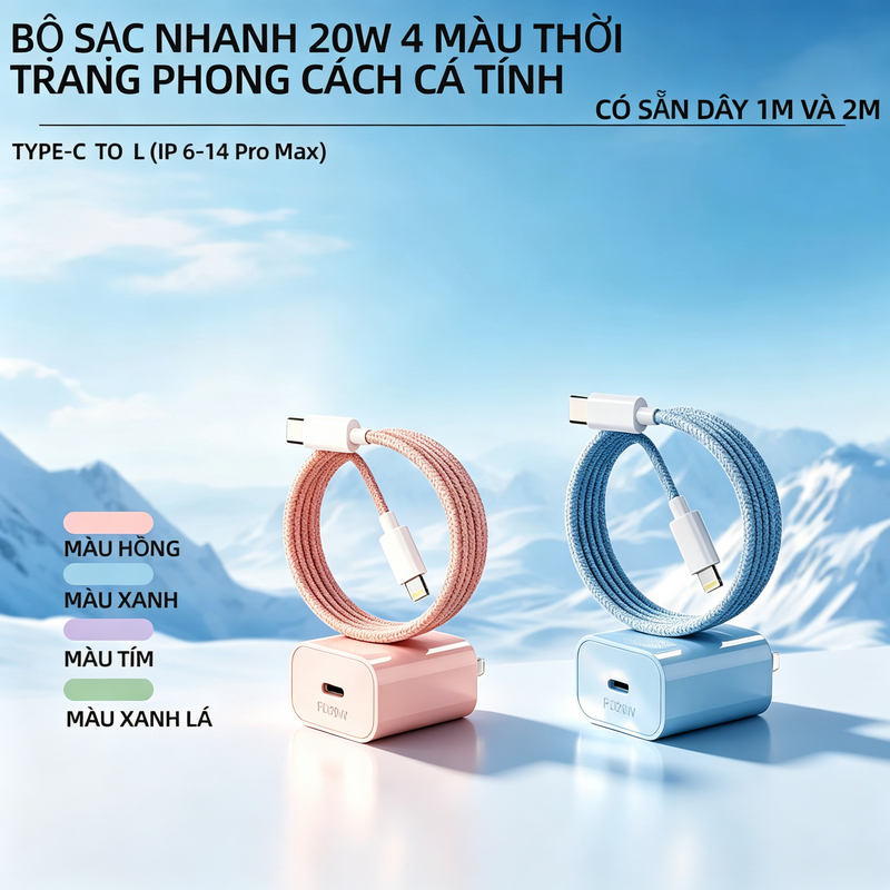Sạc nhanh 20.W (Bộ chuyển đổi PD20.W) Cáp Type-c USB tương thích ip phụ kiện…