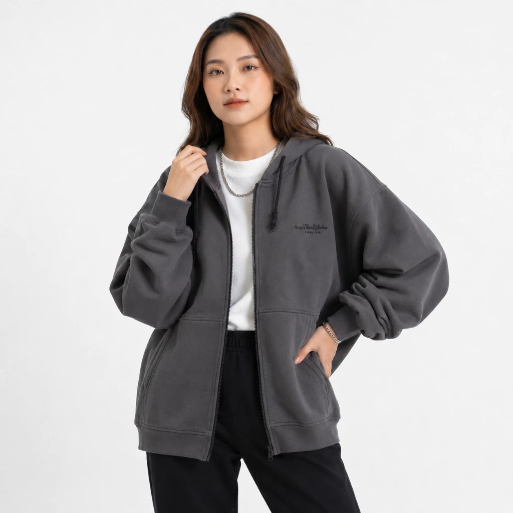 Áo Khoác Hoodie Zip Nữ Notbad Tay Phồng Nón Rộng 2 Lớp Vải Nỉ Chính Dày Dặn Chống Nắng - FAGU