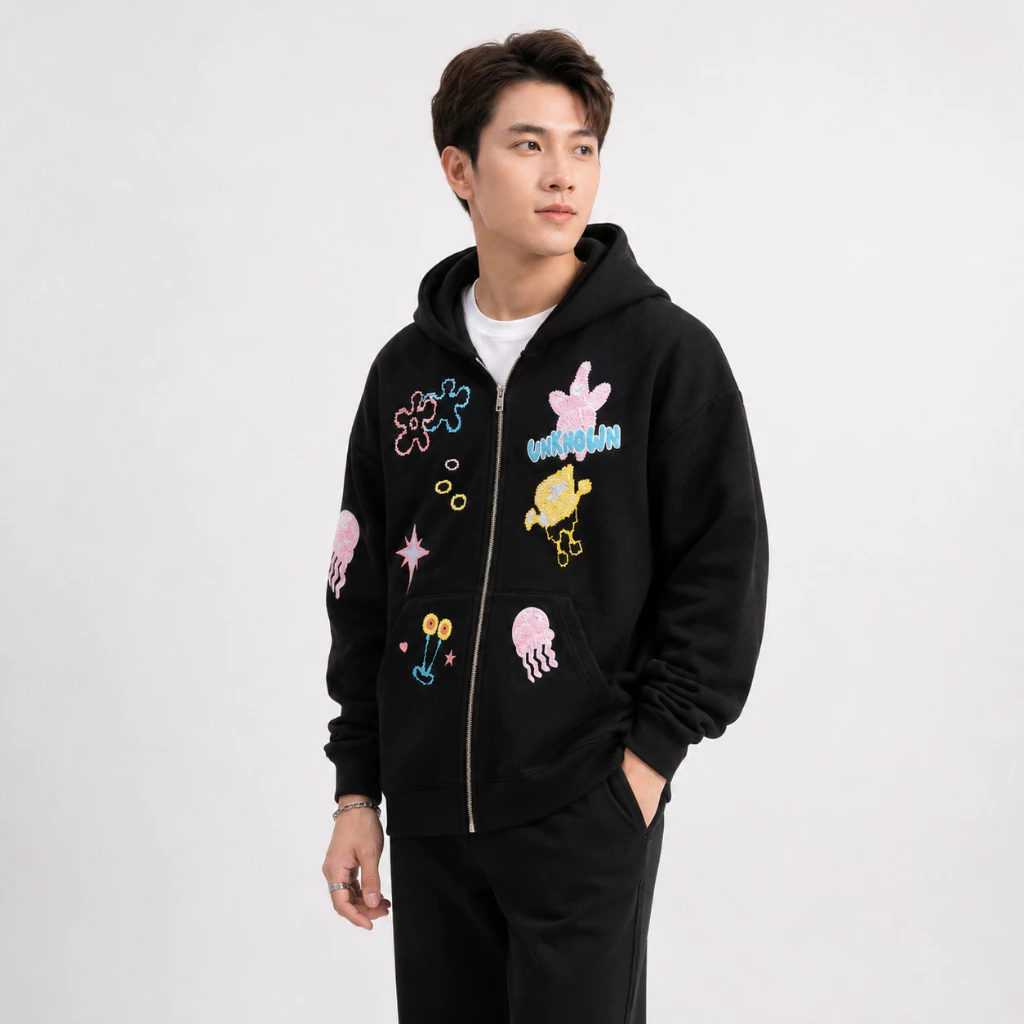 Áo Khoác Hoodie Zip Nam Unknow Tay Phồng Nón Rộng 2 Lớp Vải Nỉ Dày Dặn Chống Nắng - FAGU