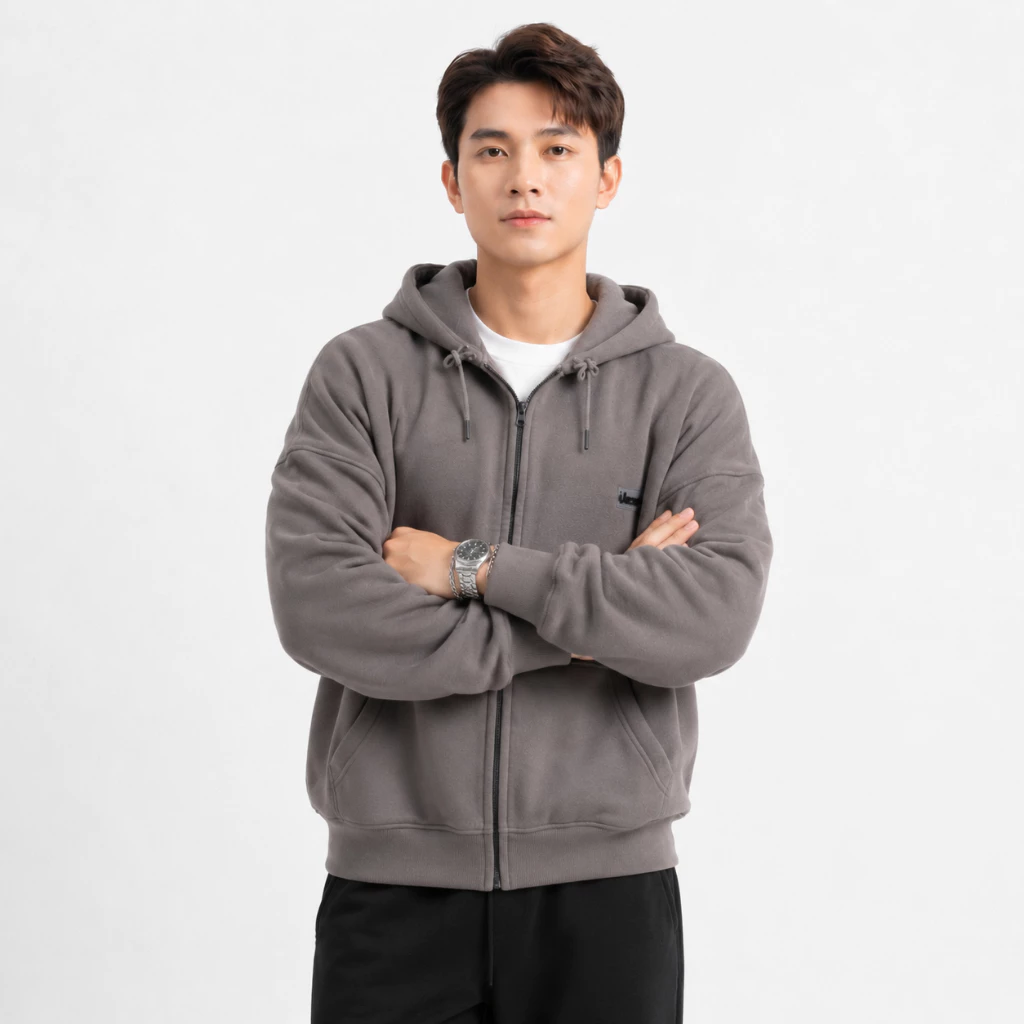 Áo Khoác Hoodie Zip Nam Dessu Tay Phồng Nón Rộng 2 Lớp Vải Nỉ Dày Dặn Chống Nắng - FAGU