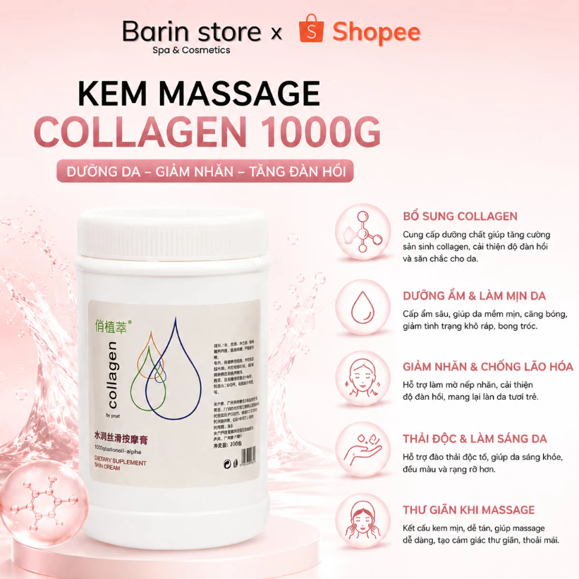 Kem Massage Mặt Collagen Hũ 500g, 1000g Dùng Massage Mặt Hàng Chính Hãng