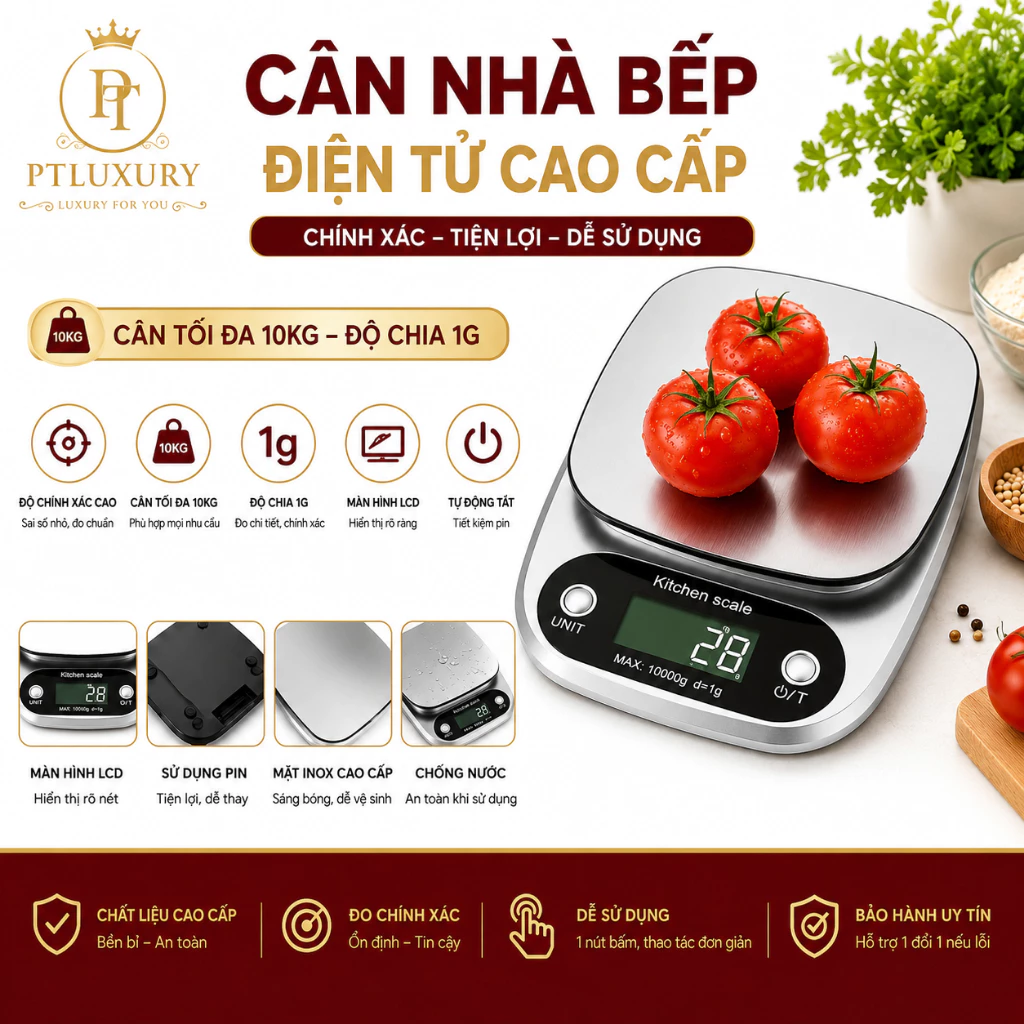 Cân Tiểu Ly Điện Tử Nhà Bếp 1g-10kg Độ Chính Xác Cao Chất Liệu Hợp Kim Thép Bền Bỉ