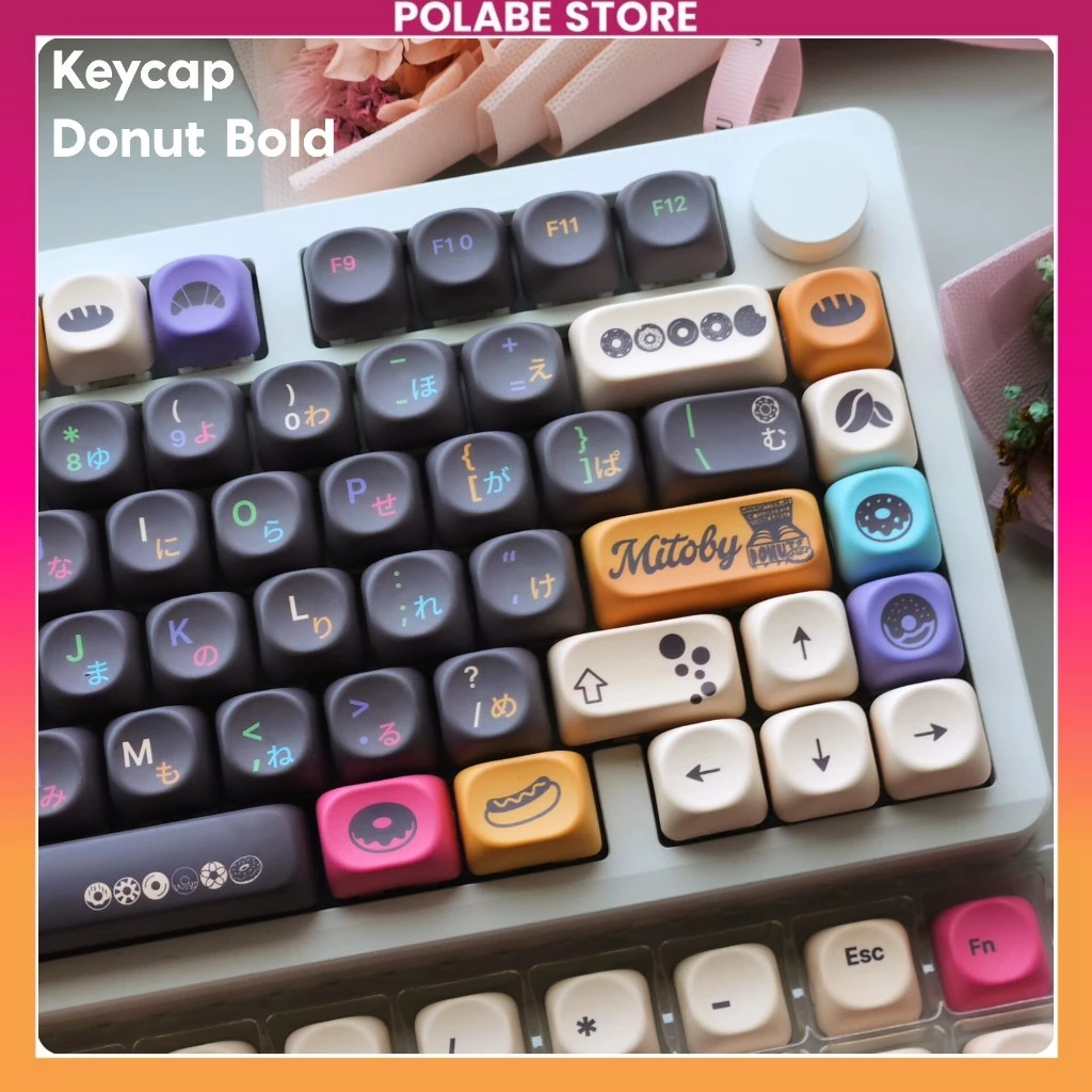 Keycap Donut Bold Cafe Japan - MOA Profile PBT Dyesub Keycap Mitoby Bàn Phím Cơ 60 65 75 TKL Polabe