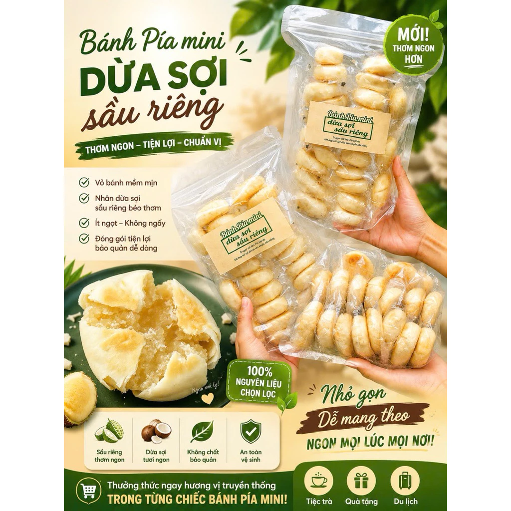 Bánh pía mini dừa sợi sầu riêng 500g