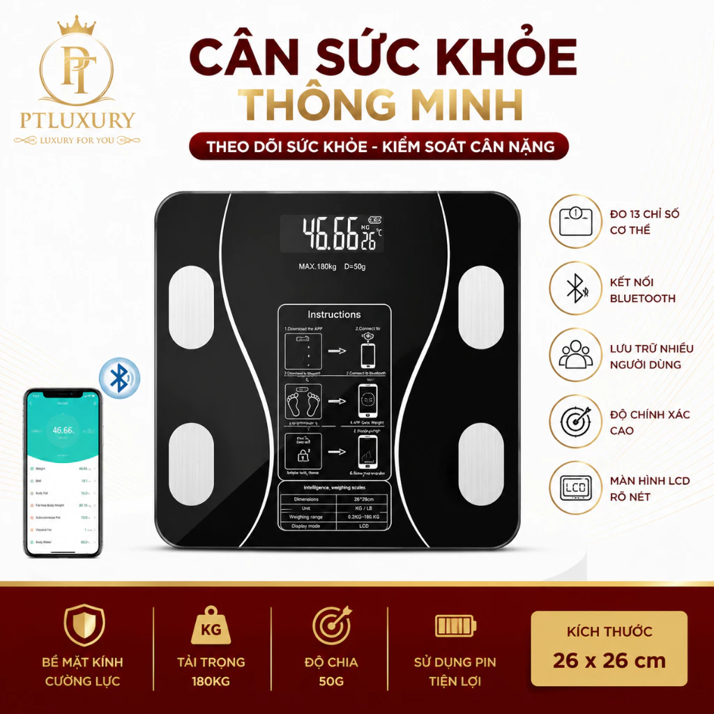 [ HỎA TỐC ] Cân Điện Tử PLSHARK Kết Nối Bluetooth Phân Tích Chỉ Số Cơ Thể