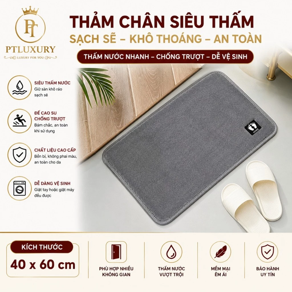 Thảm lau chân, chùi chân trải sàn chất liệu len mịn siêu thấm hút đế cao su chống trơn trượt [ HÀNG TỐT ]