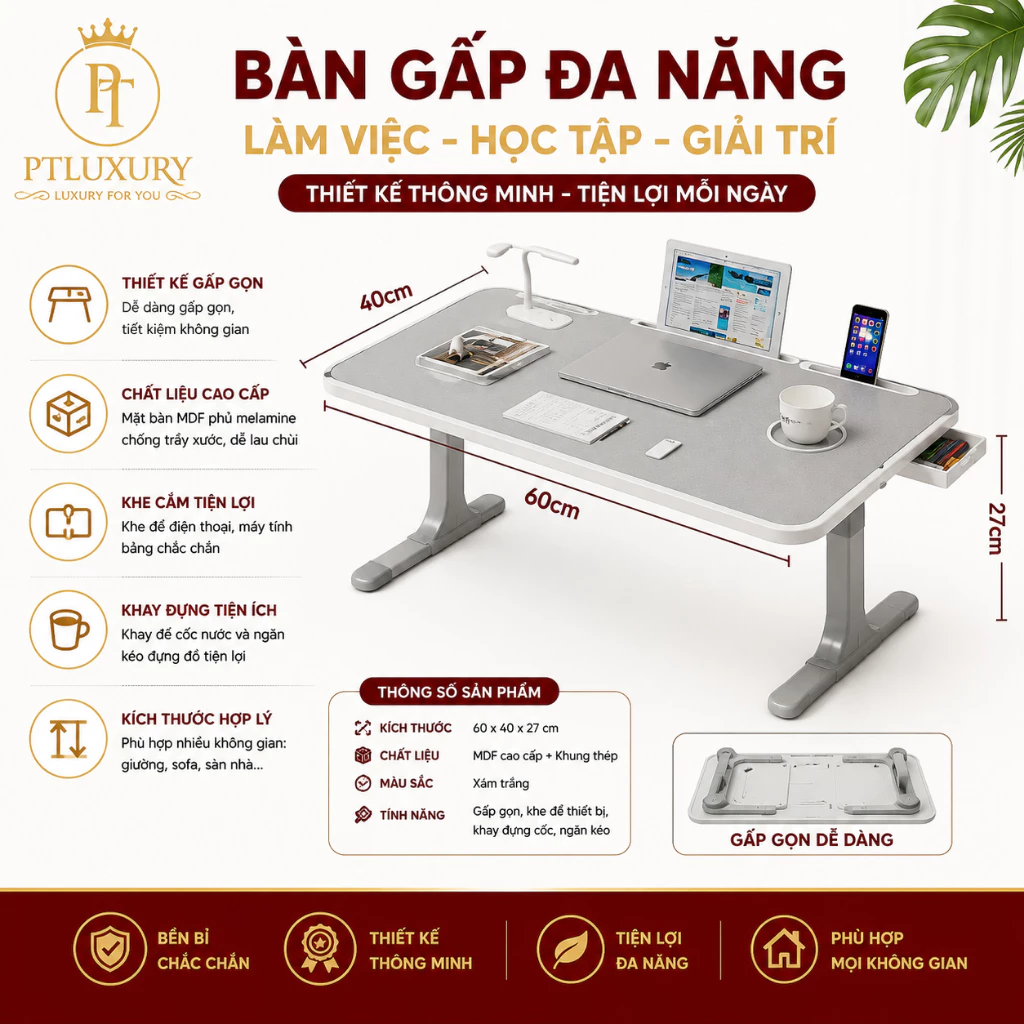 Bàn Học Gấp Gọn FENITE Kiểu Dáng Ngồi Bệt Đa Năng Tiện Lợi