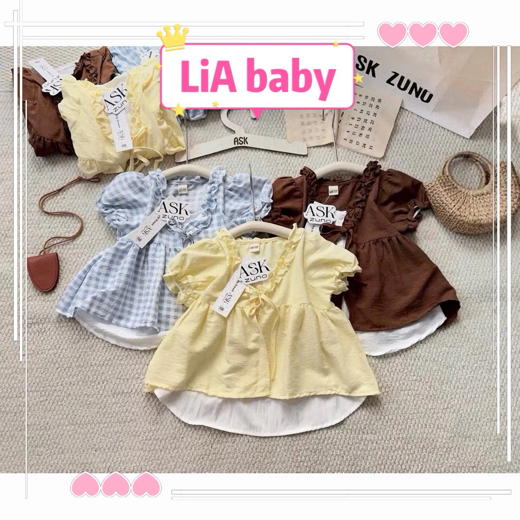 [Siêu xinh] Áo sơ mi sẻ tà phối bèo dây nơ siêu xinh cho bé gái diện đi chơi đi học (9-35kg)-A22