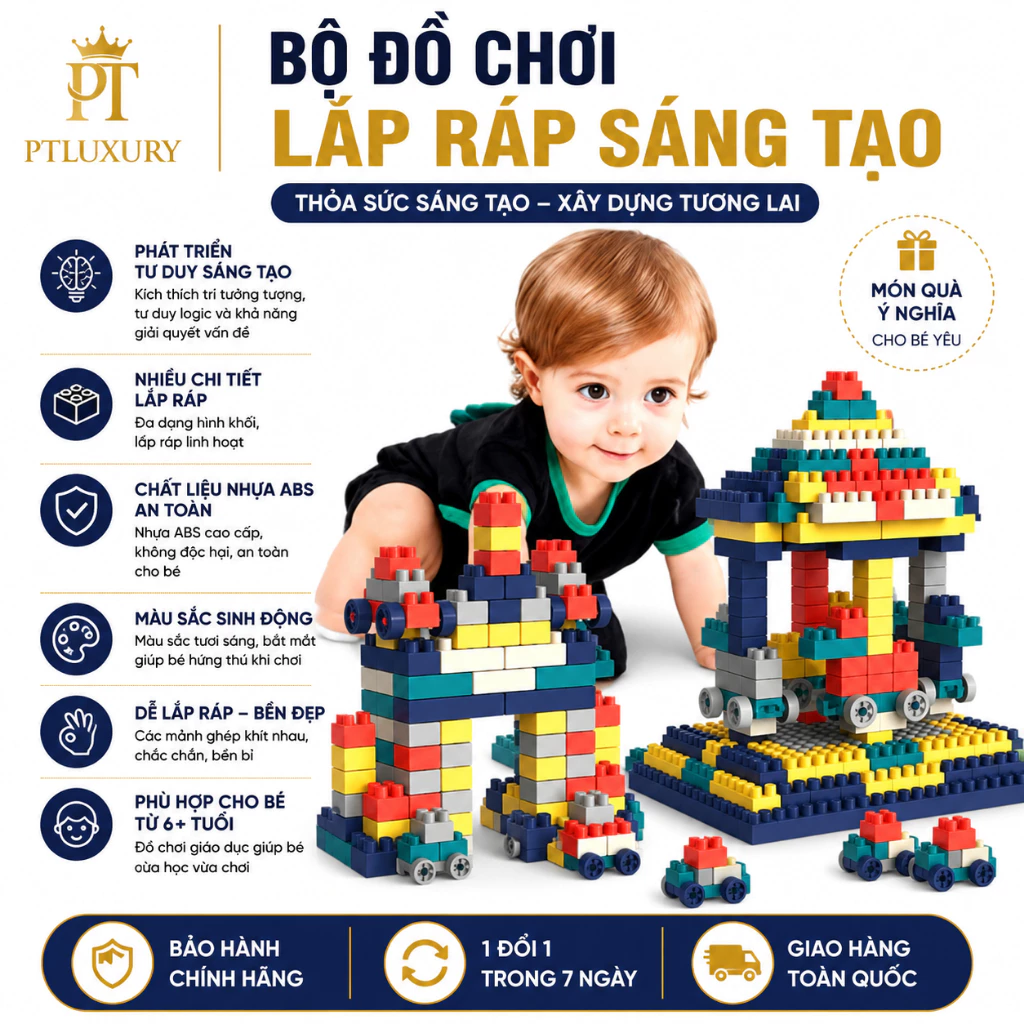 Bộ đồ chơi xếp hình PTLUXURY 520 chi tiết giúp bé phát triển trí tuệ