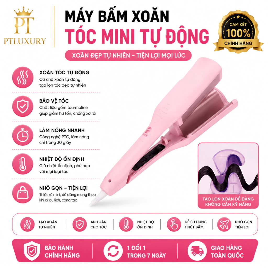 Máy Uốn Tóc Xoăn Sóng Nước 32mm Chất Liệu Gốm Sứ Ceramic Cao Cấp