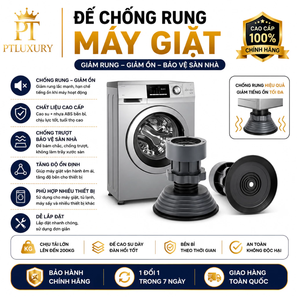 Bộ 4 chân chống rung máy PTLUXURY giặt có thể tăng giảm chiều cao [ HÀNG CAO CẤP ]