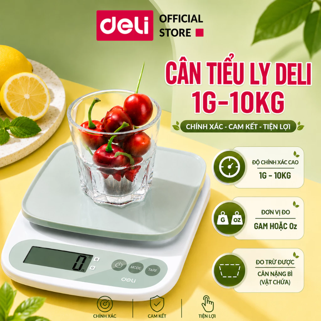 Cân Tiểu Ly DELI 1g-10Kg Đo Chính Xác 1 Gam Cân Điện Tử Nhà Bếp, Chuyển Đổi Đơn Vị gam/Oz Đo Trừ Bì Vật Chứa