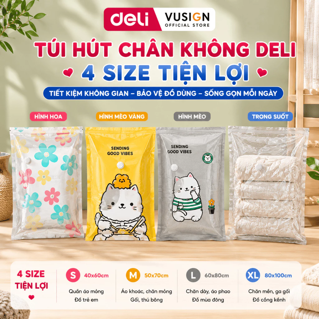 [RẺ NHẤT MALL] Túi Hút Chân Không Quần Áo, Chăn Gối Deli Dày Gấp Đôi, Van Chống Rò Rỉ Hơi, Tránh Ẳm Nấm Mốc
