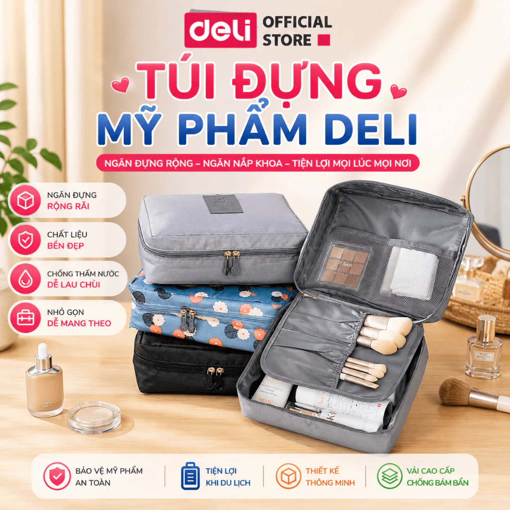 [Outlet S2] Túi đựng mỹ phẩm du lịch Deli chống thấm nước túi đựng đồ trang điểm đồ cá nhân tiện lợi nhỏ gọn