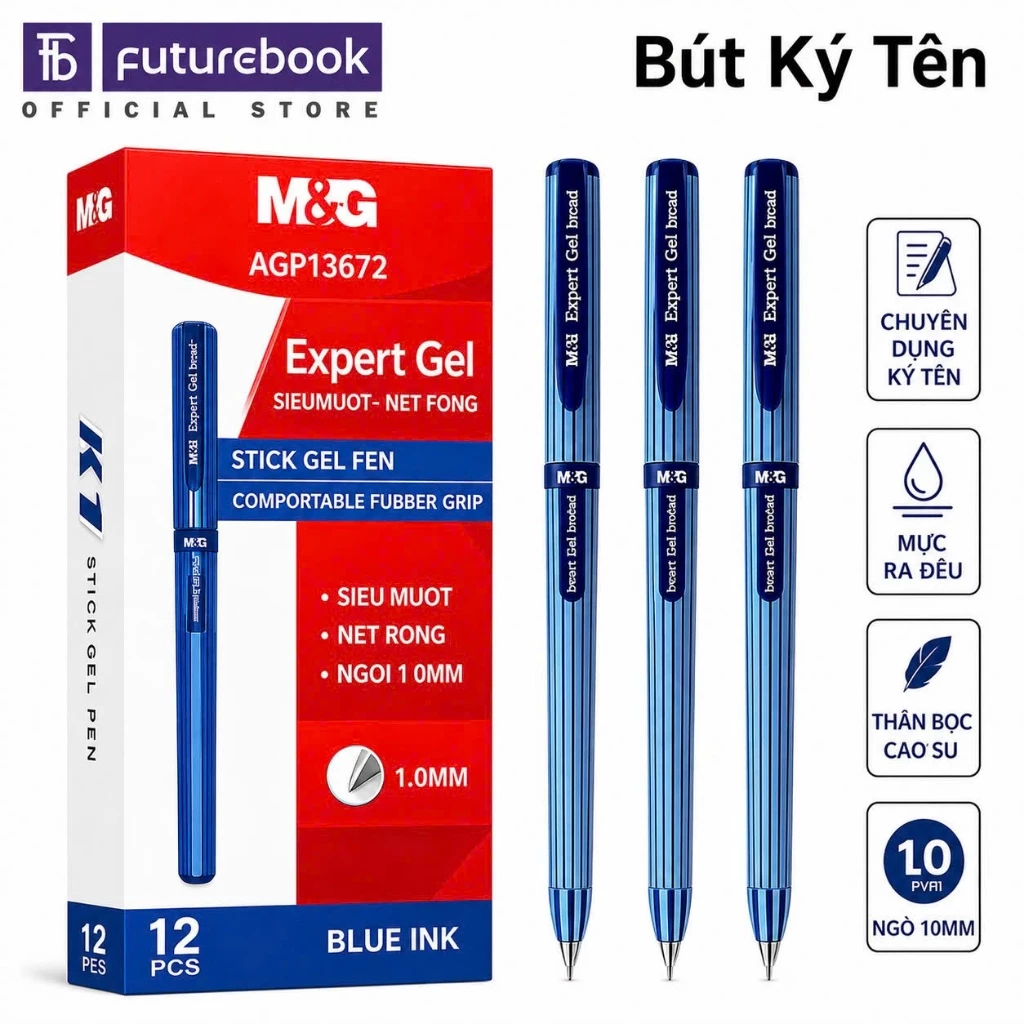 Bút nước ký tên EXPERT GEL dòng bút chuyên dụng, đệm tay êm ái, đầu bút 1.0MM mực xanh