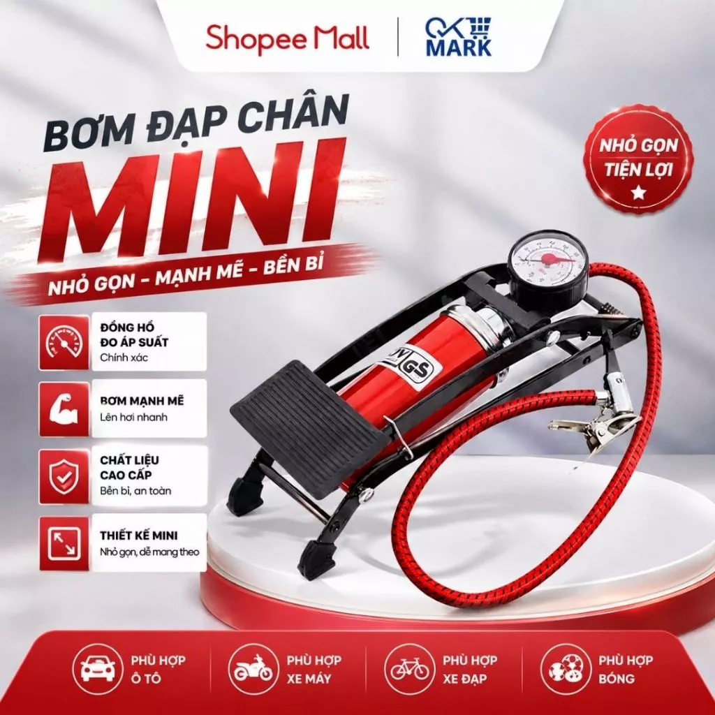 Máy Bơm Lốp Xe Mini DIDOOGLT Dùng Cho Xe Đạp, Xe Máy Có Đồng Hồ Hiển Thị Tiện Lợi
