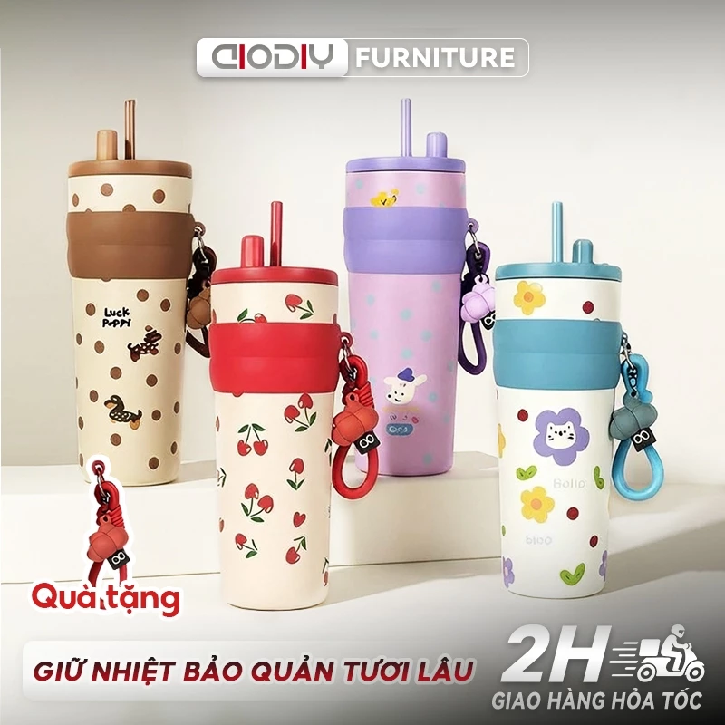 Bình nước giữ nhiệt AIODIY 710ML - Thép Không Gỉ 316 & Lớp Phủ Gốm Cao Cấp, Giữ Nóng/Lạnh 24h
