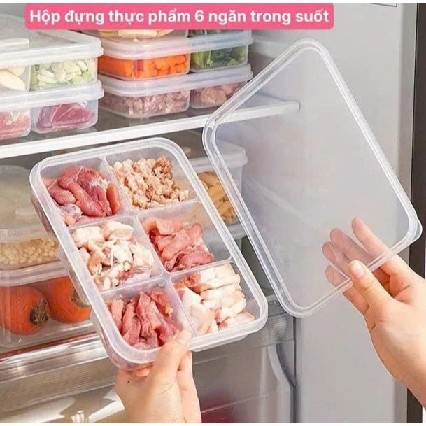 Hộp Chia Thực Phẩm ăn dặm 6 Ngăn - Hộp Nhựa 6 ngăn Bảo Quản Thịt Đông Lạnh Tiện Lợi
