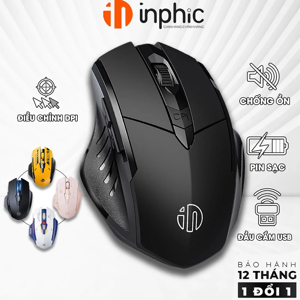 Chuột máy tính không dây INPHIC F1S wireless pin sạc silent chống ồn laptop gaming văn phòng