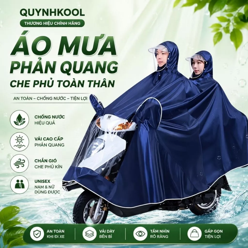 Áo Mưa Phản Quang DIDOOGLT Đi Xe Máy Có Kính Chắn Mưa Cho 1-2 Người Che Phủ Toàn Thân