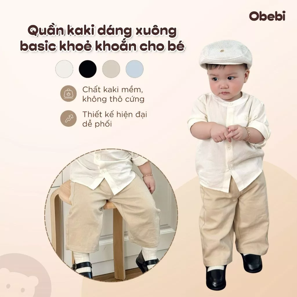 Quần Kaki Quần Dài Túi Vuông Đi Học Đi Chơi Basic Obebi Cho Bé Trai Bé Gái Từ 8 - 22kg Q261