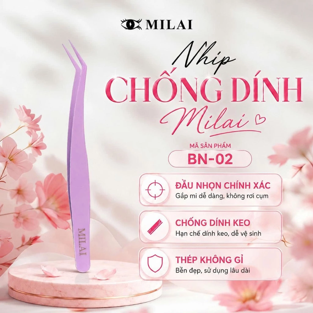 MILAI BN-02 Nhíp chống dính, đầu kẹp chính xác dễ thao tác, hạn chế dính keo, phù hợp cho người mới