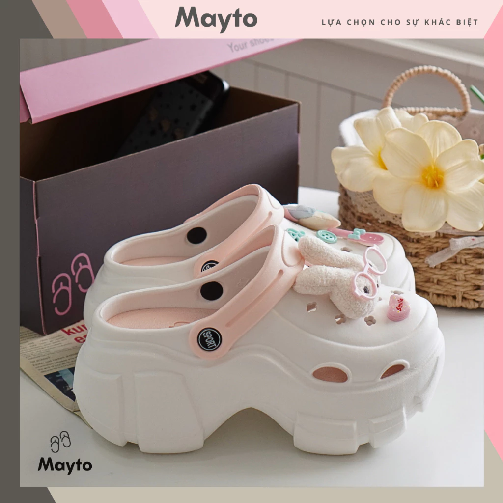 [FULL BOX] Dép nữ , dép sục Mayto đế cao 7cm kèm charm Thỏ ngôi nhà dễ thương Hàn Quốc CS-295