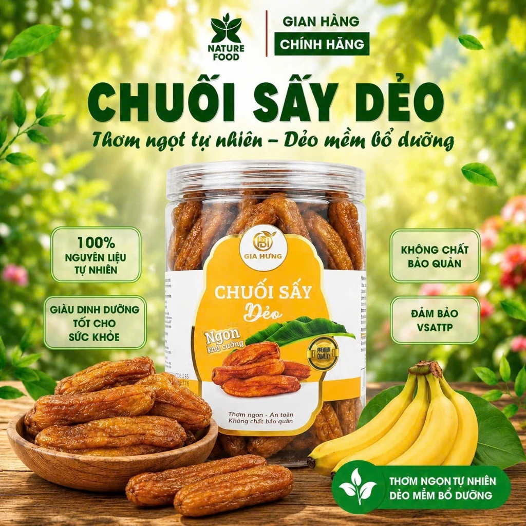 CHUỐI SẤY DẺO NGUYÊN TRÁI NGỌT  Phân Phối Bởi NATURE FOOD(có hồ sơ công bố và kiểm nghiệm sản phẩm)