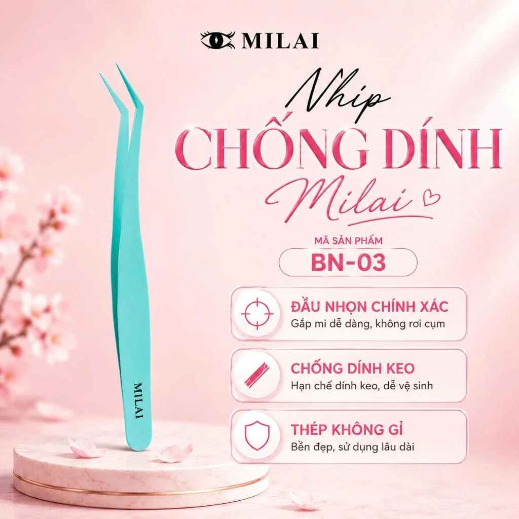 MILAI BN-03 Nhíp chống dính, đầu kẹp chính xác dễ thao tác, hạn chế dính keo, phù hợp cho người mới