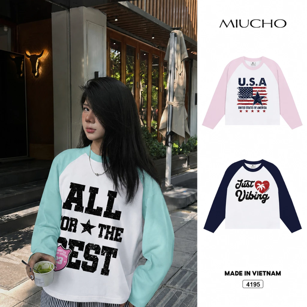 Áo thun tay dài form boxy phối raglan BST street style Miucho