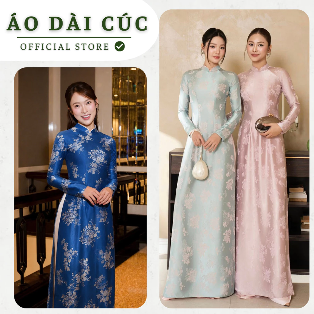 Áo dài DUYÊN NHÃ kiểu dáng truyền thống, chất liệu gấm mềm mại - ÁO DÀI CÚC