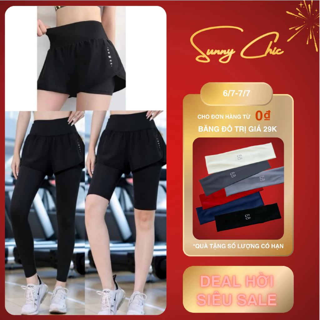 Quần đùi nữ thể thao giữ nhiệt 2 lớp vải thun mát tập gym yoga chạy bộ có lớp bảo hộ Sunnych [67]