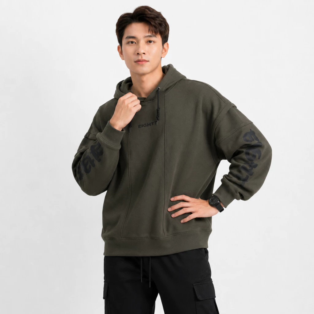 Áo Hoodie Eight Tay Phồng Nón 2 Lớp Vải Nỉ Chính Dày Dặn Form Rộng Nam Nữ Chống Nắng - FAGU