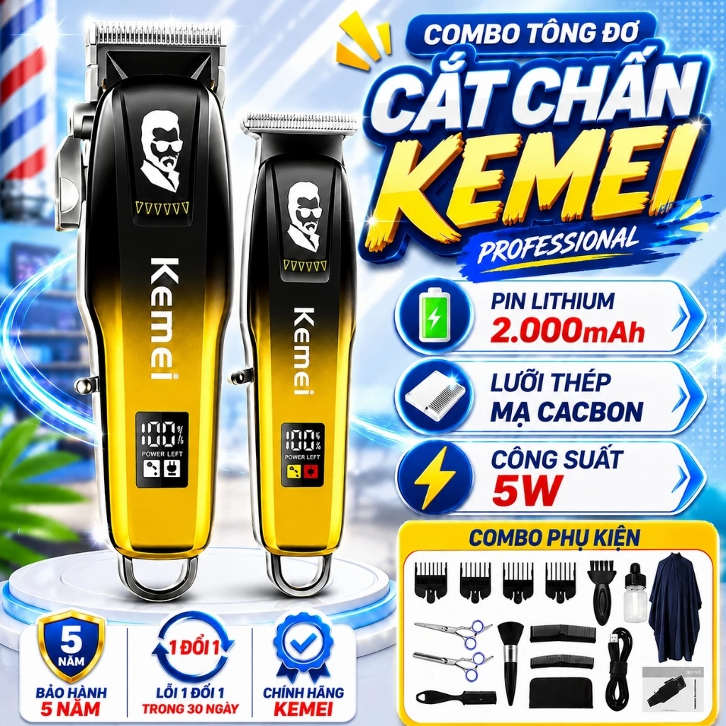 Tông Đơ Cắt Tóc Chính Hãng Kemei 709A, Tăng Đơ Cắt Tóc Nam Chuyên Nghiệp, Máy Cắt Tóc Gia Đình