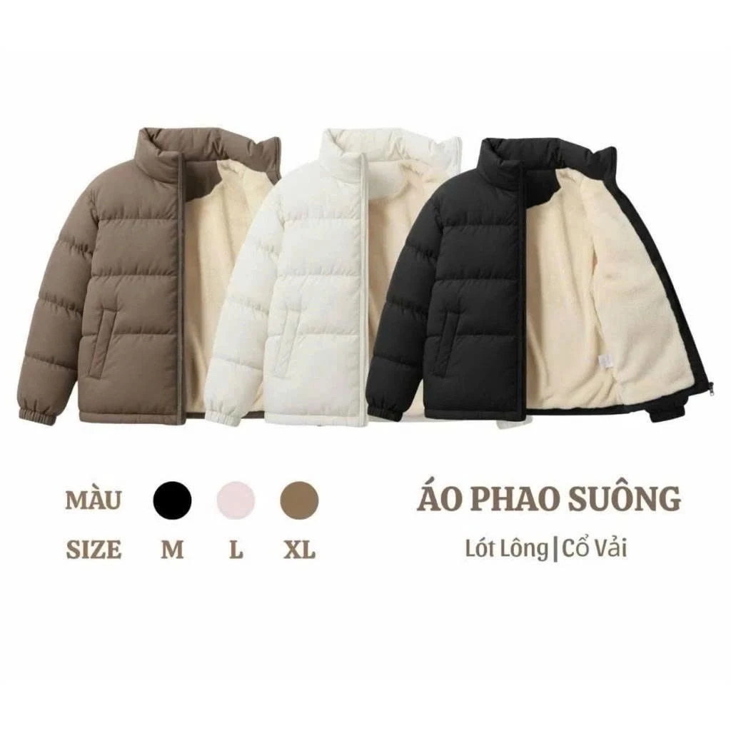Áo Khoác Phao Suông lót lông cừu cao cấp ZAMA, Áo Phao Đại hàn dày dặn Chống rét, Giữ ấm cơ thể.