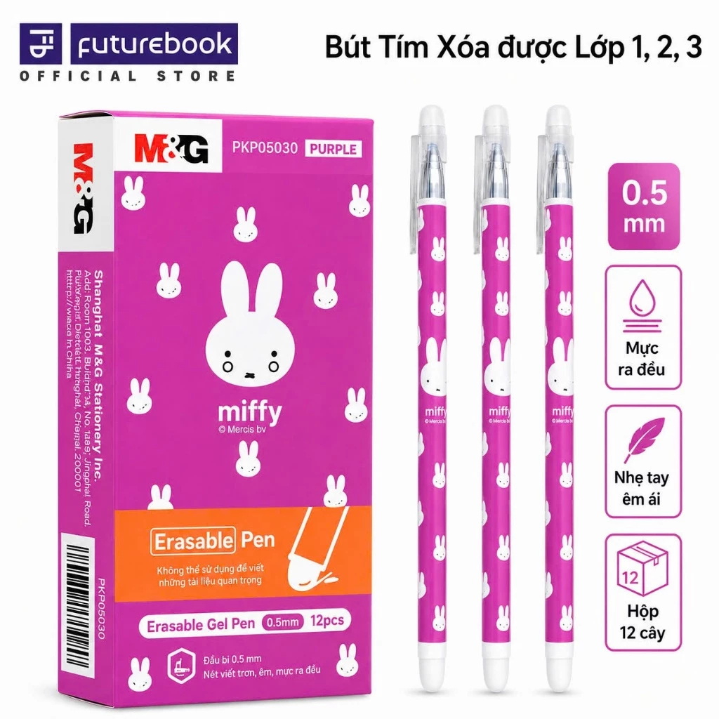 [Set 6 cây] Bút Tím Xóa Được 0,5 mm M&G mực xuống đều, viết êm mượt, không tắt mực ,thiết kế chuyên dùng cho học sinh lớ